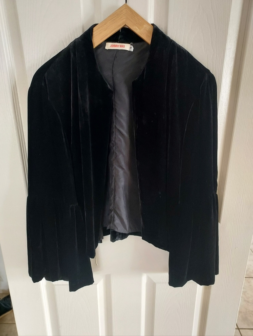 Johnny Was Black Velvet Bolero Blazer With Bell Sleeves